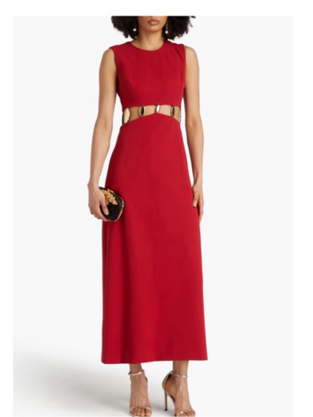 Red Maxi Isadora Gown with Gold Hardware Cutout Waist